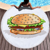 Print Hamburger French Fries Round Tassels Cotton Beach Towel Blanket Table Cover Wall Hanging
