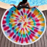 Print Dye Rainbow Round Tassels Cotton Beach Towel Blanket Table Cover Wall Hanging