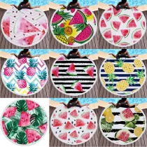 Print Fruit Watermelon Round Tassels Cotton Beach Towel Blanket Table Cover Wall Hanging