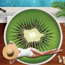 Print Fruit Kiwifruit Pitaya Pomelo Round Tassels Cotton Beach Towel Blanket Table Cover Wall Hanging
