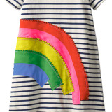 Toddler Kids Girls Black Stripes Embroider Rainbow Cotton T-shirt Dress