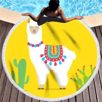 Print Africa Llama Cactus Round Tassels Cotton Beach Towel Blanket Table Cover Wall Hanging