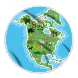 Print World Animals Map Round Tassels Cotton Beach Towel Blanket Table Cover Wall Hanging