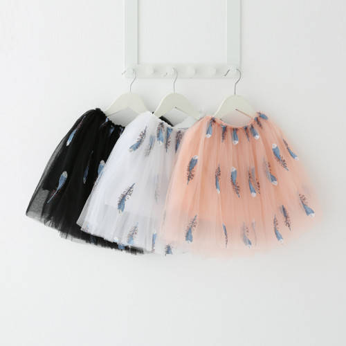 Kid Girl Embroider Sequins Feathers Tutu Skirt