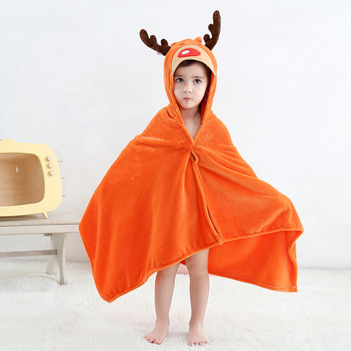 Kid Orange Deer Hooded Bathrobe Cape Bathrobe Cloak