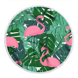 Print Flamingos Tropical Palm Leaves Round Tassels Cotton Beach Towel Blanket Table Cover Wall Hanging