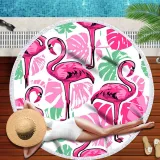 Print Flamingos Tropical Palm Leaves Round Tassels Cotton Beach Towel Blanket Table Cover Wall Hanging