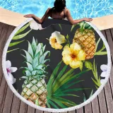 Print Pineapples Round Tassels Cotton Beach Towel Blanket Table Cover Wall Hanging
