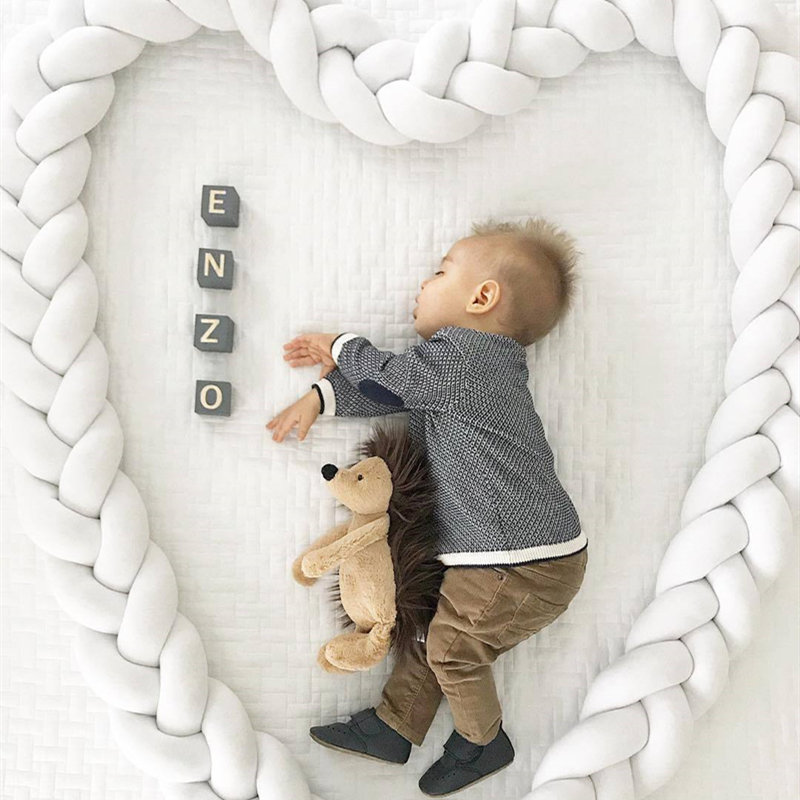 Infant Soft Pad Braided Crib Bumper Knot Pillow Cushion Cradle Decor for Baby