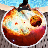 Print Starry Sky Universe Spacecraft Round Tassels Cotton Beach Towel Blanket Table Cover Wall Hanging