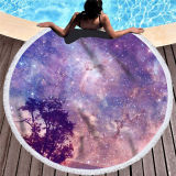 Print Starry Sky Universe Spacecraft Round Tassels Cotton Beach Towel Blanket Table Cover Wall Hanging