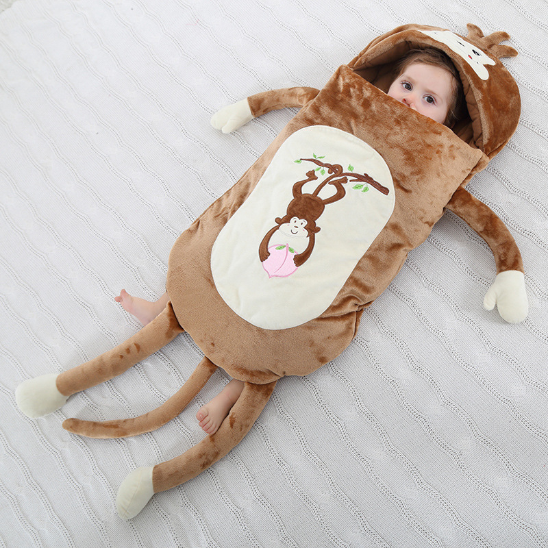 Newborn Baby Brown Monkey Thicken Cotton Flannel Sleeping Bag 0-24M