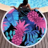 Print Pineapples Round Tassels Cotton Beach Towel Blanket Table Cover Wall Hanging
