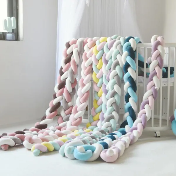 Infant Soft Pad Braided Crib Bumper 3 Color Knot Pillow Cushion Cradle Decor for Baby