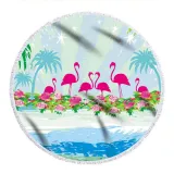 Print Flamingos Tropical Palm Leaves Round Tassels Cotton Beach Towel Blanket Table Cover Wall Hanging