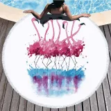 Print Flamingos Round Tassels Cotton Beach Towel Blanket Table Cover Wall Hanging