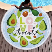 Print Fruit Avocados Round Tassels Cotton Beach Towel Blanket Table Cover Wall Hanging