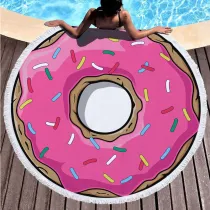 Print Sweet Delicious Doughnut Round Tassels Cotton Beach Towel Blanket Table Cover Wall Hanging
