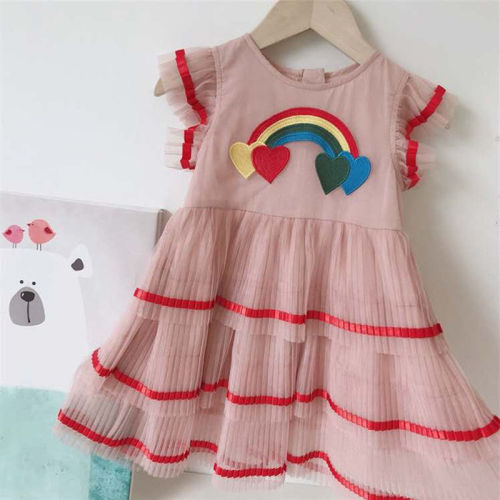 Toddler Girls Rainbow Hearts Layers Wrinkle Tutu Dress