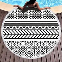 Print Geometric Figure Round Tassels Cotton Beach Towel Blanket Table Cover Wall Hanging