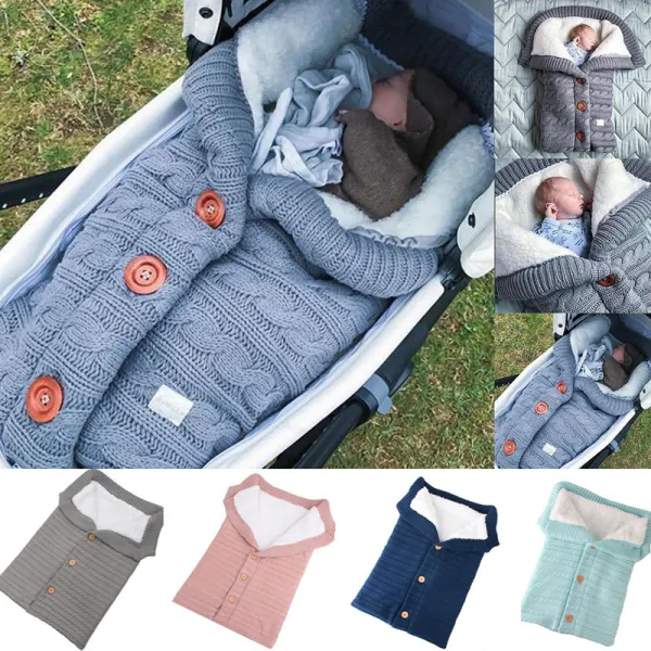Newborn Baby Wrap Swaddle Knit Blanket Thick Fleece Sleeping Bag