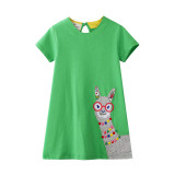 Toddler Kids Girls Print Pompom Eembroidery Llama Short Sleeves Casual Cotton Dress