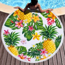 Print Colorful Flowers Tropical Palm Leaves Stripes Round Tassels Cotton Beach Towel Blanket Table Cover Wall Hanging