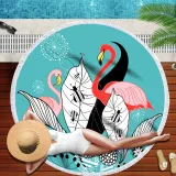 Print Flamingos Tropical Palm Leaves Round Tassels Cotton Beach Towel Blanket Table Cover Wall Hanging