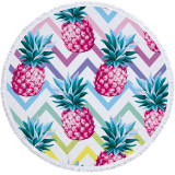 Print Pineapples Round Tassels Cotton Beach Towel Blanket Table Cover Wall Hanging