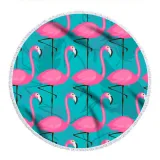 Print Flamingos Round Tassels Cotton Beach Towel Blanket Table Cover Wall Hanging