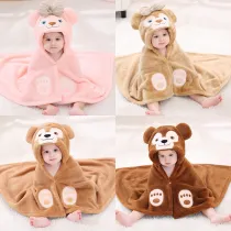 Kid Brown Bear Face Hooded Bathrobe Cape Bathrobe Cloak