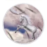 Print Unicorn Round Tassels Cotton Beach Towel Blanket Table Cover Wall Hanging