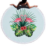 Print Flamingos Tropical Palm Leaves Stripes Round Tassels Cotton Beach Towel Blanket Table Cover Wall Hanging