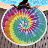 Print Dye Rainbow Round Tassels Cotton Beach Towel Blanket Table Cover Wall Hanging