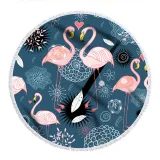 Print Flamingos Round Tassels Cotton Beach Towel Blanket Table Cover Wall Hanging