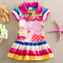 Toddler Girls Rainbow Stripes Print Pig T-shirt Dress