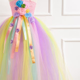 Toddler Girls Crochet Flowers Color Matching Tutu Maxi Dress