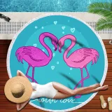 Print Flamingos Round Tassels Cotton Beach Towel Blanket Table Cover Wall Hanging