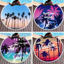 Print Beach Coconut Palm Round Tassels Cotton Beach Towel Blanket Table Cover Wall Hanging