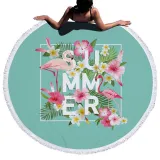 Print Flamingos Tropical Palm Leaves Round Tassels Cotton Beach Towel Blanket Table Cover Wall Hanging
