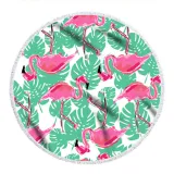 Print Flamingos Tropical Palm Leaves Round Tassels Cotton Beach Towel Blanket Table Cover Wall Hanging
