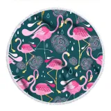 Print Flamingos Round Tassels Cotton Beach Towel Blanket Table Cover Wall Hanging