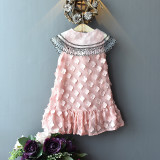 Toddler Girls Lace Collar Bowknot Tie Flowers Sleeveless Dress