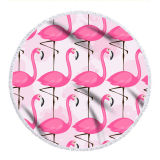 Print Flamingos Round Tassels Cotton Beach Towel Blanket Table Cover Wall Hanging