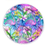 Print Flamingos Tropical Palm Leaves Round Tassels Cotton Beach Towel Blanket Table Cover Wall Hanging