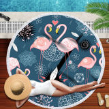 Print Flamingos Round Tassels Cotton Beach Towel Blanket Table Cover Wall Hanging