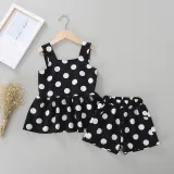 Kid Girl Print Dots Tanks Blouse and Shorts Chiffon Two Pieces Sets