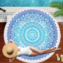 Print Mandala Lotus Flower Round Tassels Cotton Beach Towel Blanket Table Cover Wall Hanging