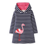 Toddler Kids Girls Print Flamingo Mermaid Rainbow Strawberry Stripes Hooded Long Sleeves Dress