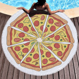 Print Food Pizza Round Tassels Cotton Beach Towel Blanket Table Cover Wall Hanging